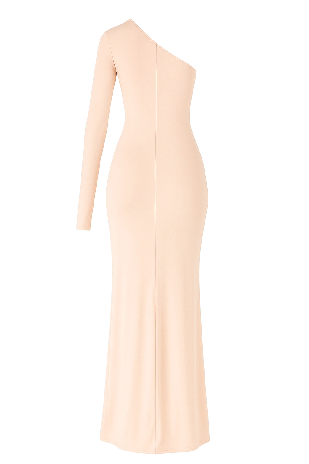 Vestido longo de um ombro só - Nude Rosado