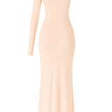 Vestido longo de um ombro só - Nude Rosado
