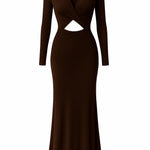 Vestido longo com capuz e costas abertas - Marrom