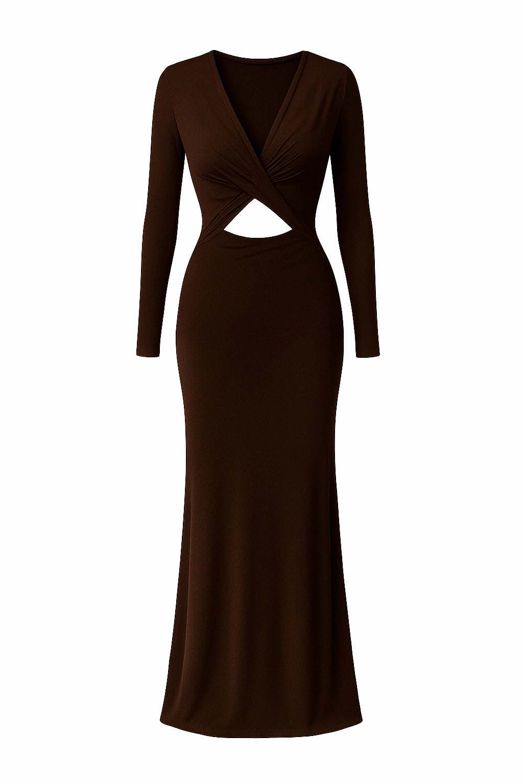 Vestido longo com capuz e costas abertas - Marrom