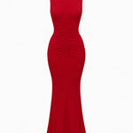 Vestido longo drapeado - Vermelho