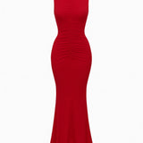 Vestido longo drapeado - Vermelho