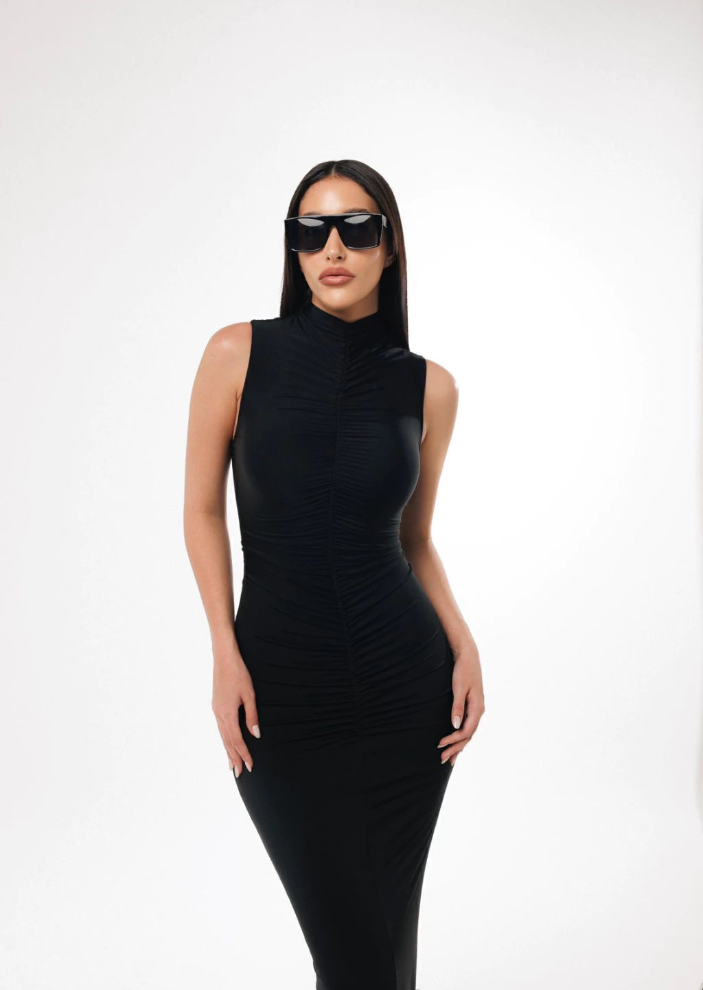 Vestido longo drapeado - Preto