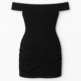 Vestido curto ombro a ombro com drapeado - Preto