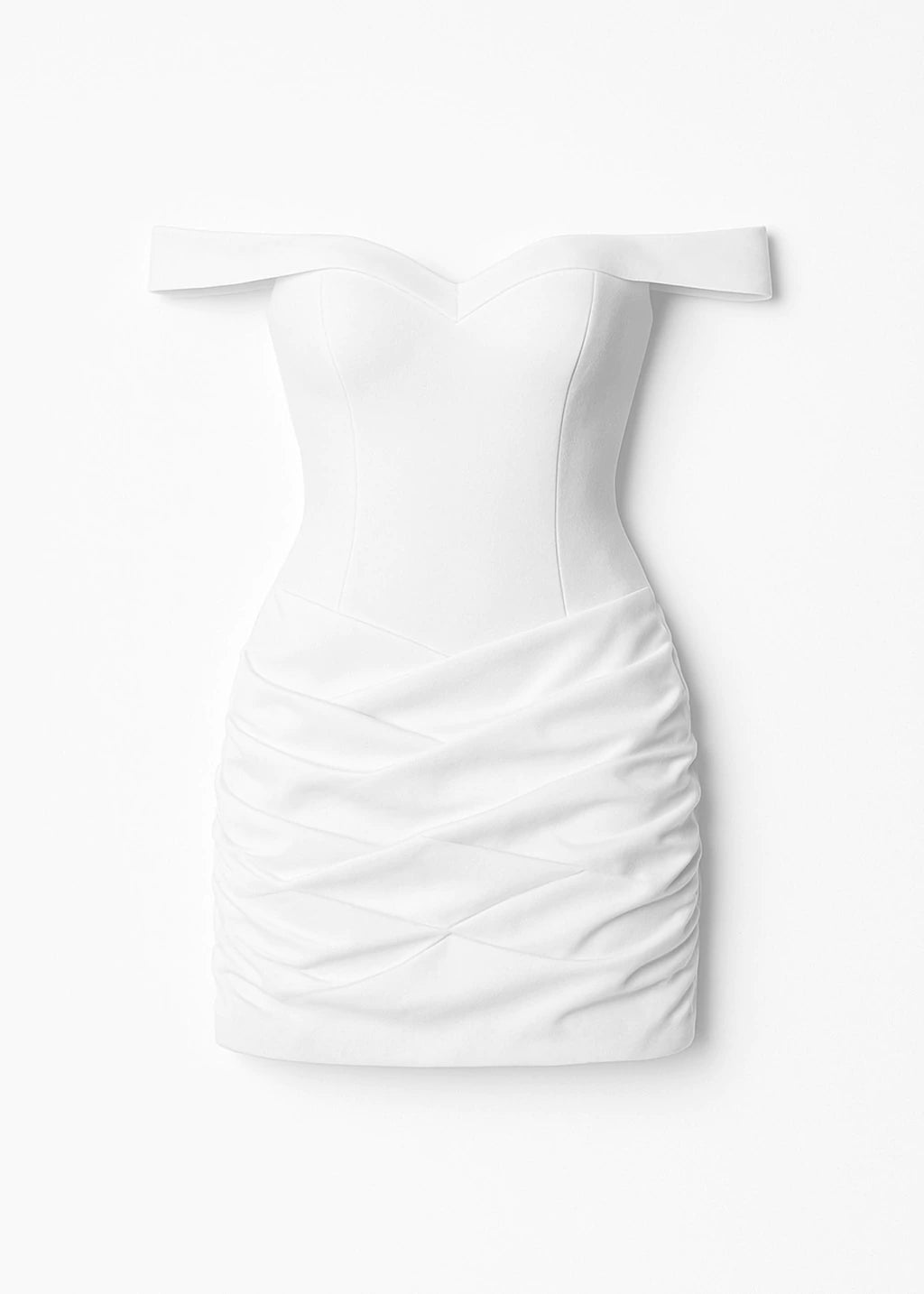 Vestido curto ombro a ombro com drapeado - Branco