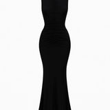 Vestido longo drapeado - Preto