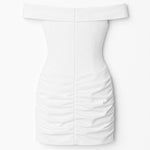 Vestido curto ombro a ombro com drapeado - Branco