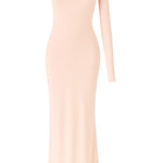 Vestido longo de um ombro só - Nude Rosado