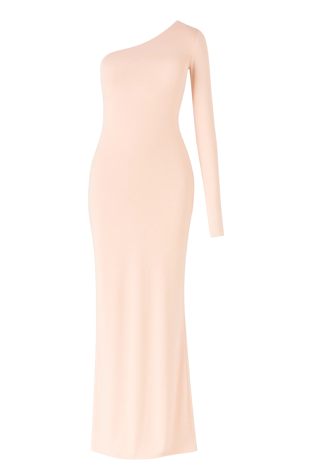 Vestido longo de um ombro só - Nude Rosado
