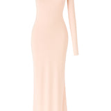 Vestido longo de um ombro só - Nude Rosado