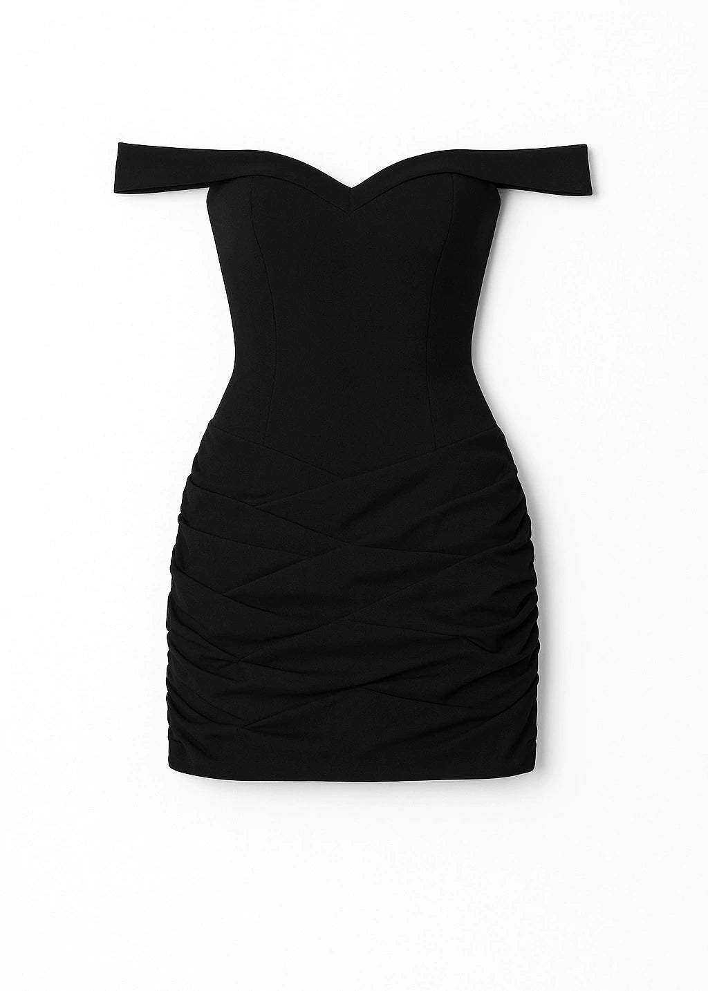 Vestido curto ombro a ombro com drapeado - Preto