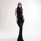 Vestido longo drapeado - Preto