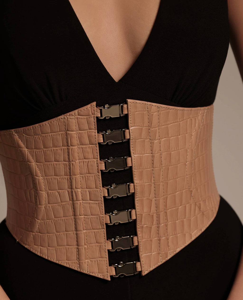 Cinto corset 100% couro - Nude Croco