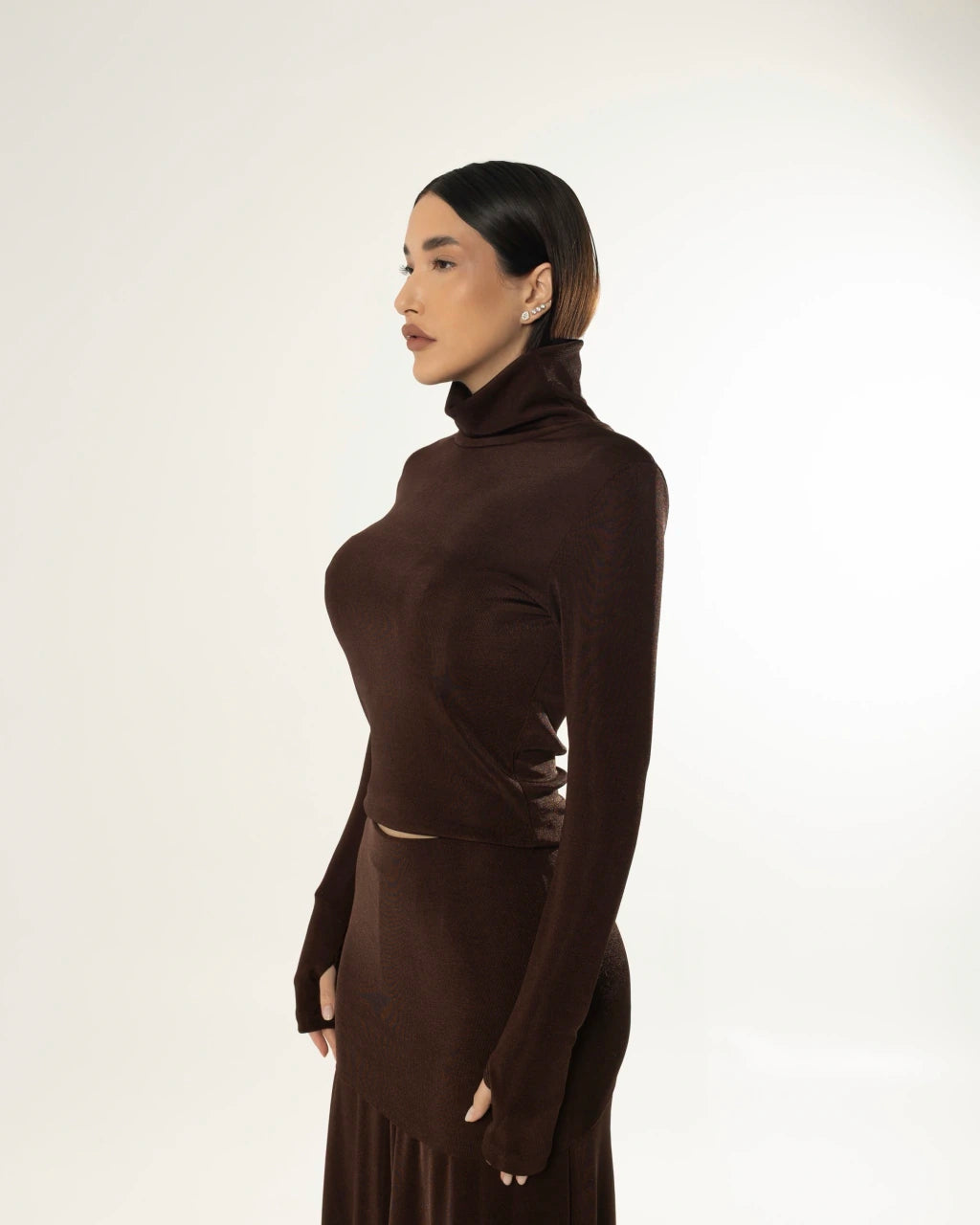 Blusa gola alta - Marrom