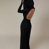 Vestido longo com capuz e costas abertas - Preto