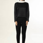 Blusa de costas abertas - Preta com gola off white