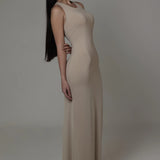 Vestido longo decote nadador - Nude Escuro