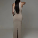 Vestido longo decote nadador - Nude Claro