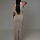 Vestido longo decote nadador - Nude Escuro