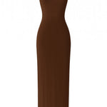 Vestido longo decote nadador - Marrom