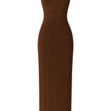Vestido longo decote nadador - Marrom