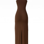 Vestido longo decote nadador - Marrom