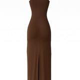 Vestido longo decote nadador - Marrom