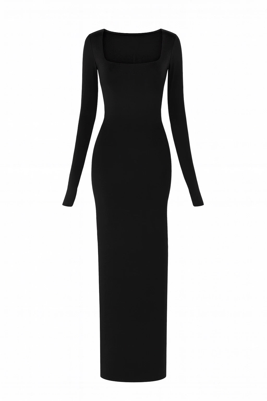 Vestido decote quadrado e fenda - Preto