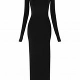 Vestido decote quadrado e fenda - Preto