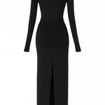 Vestido decote quadrado e fenda - Preto