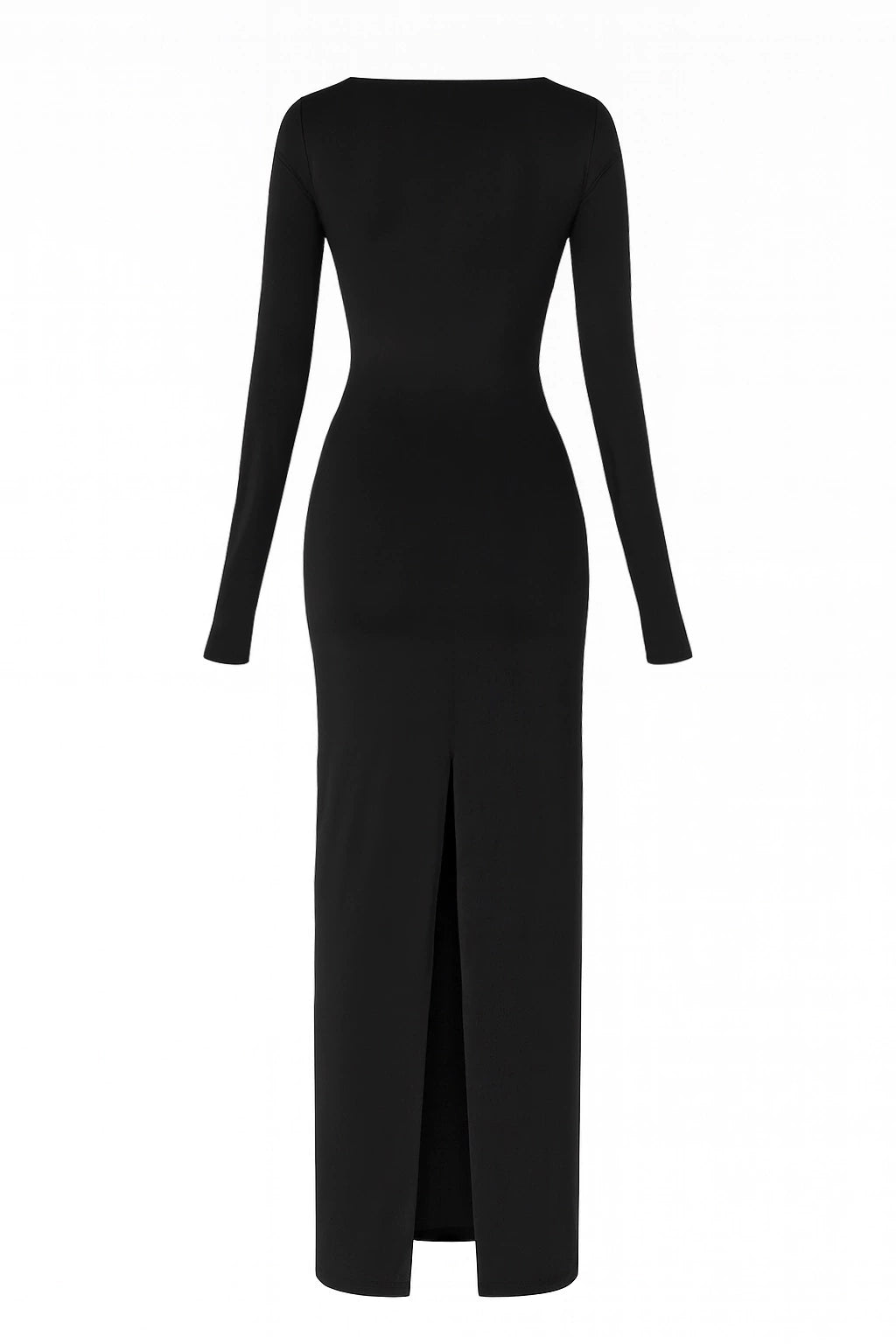 Vestido decote quadrado e fenda - Preto