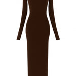 Vestido decote quadrado e fenda - Marrom