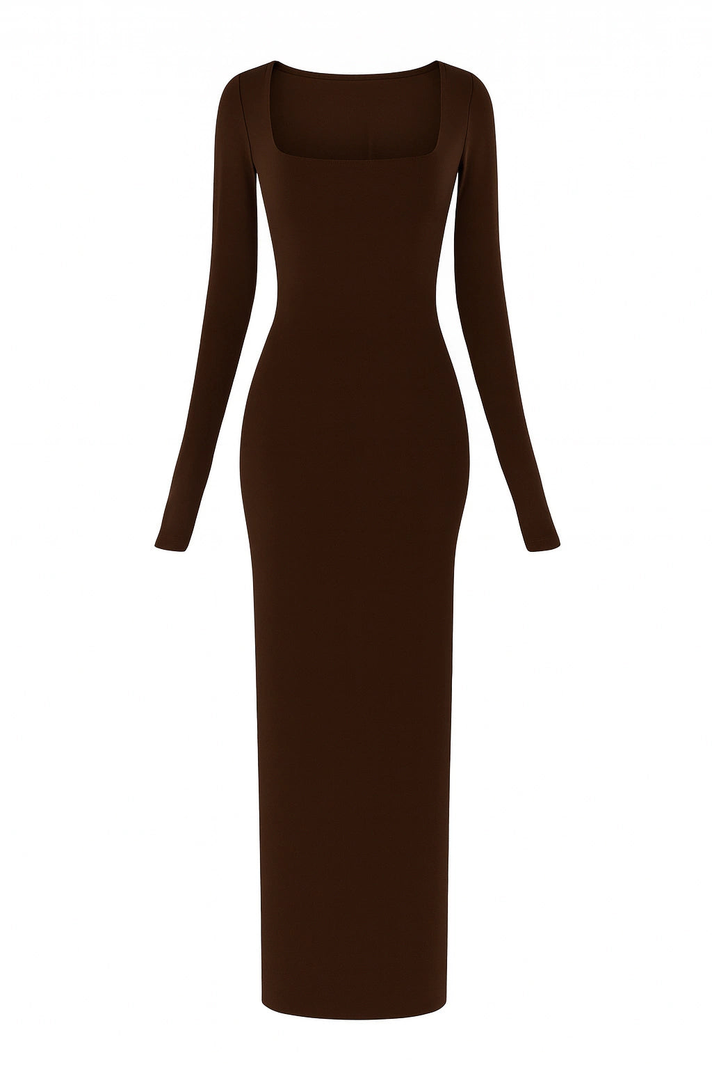 Vestido decote quadrado e fenda - Marrom