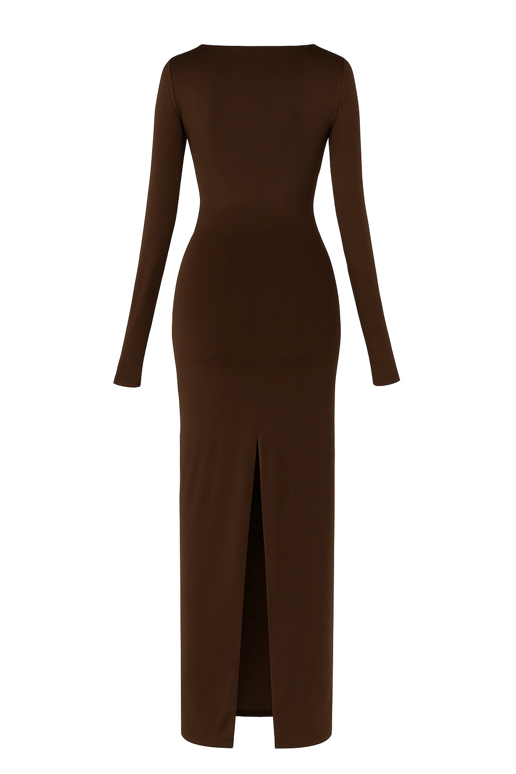 Vestido decote quadrado e fenda - Marrom