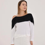 Blusa de costas abertas - Off white com gola preta