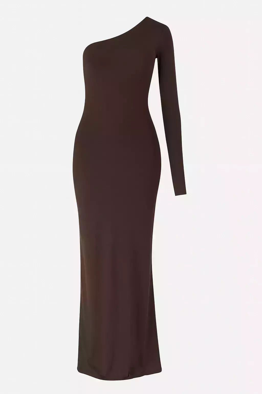 Vestido longo de um ombro só - Marrom