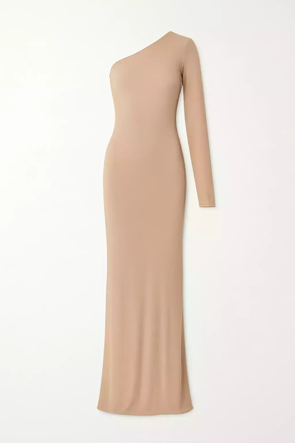Vestido longo de um ombro só - Nude Escuro